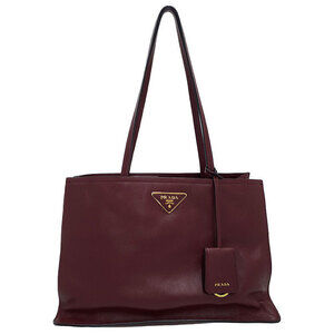 Prada Saffiano Leather Tote Bag triangle logo plaque luggage tag Red